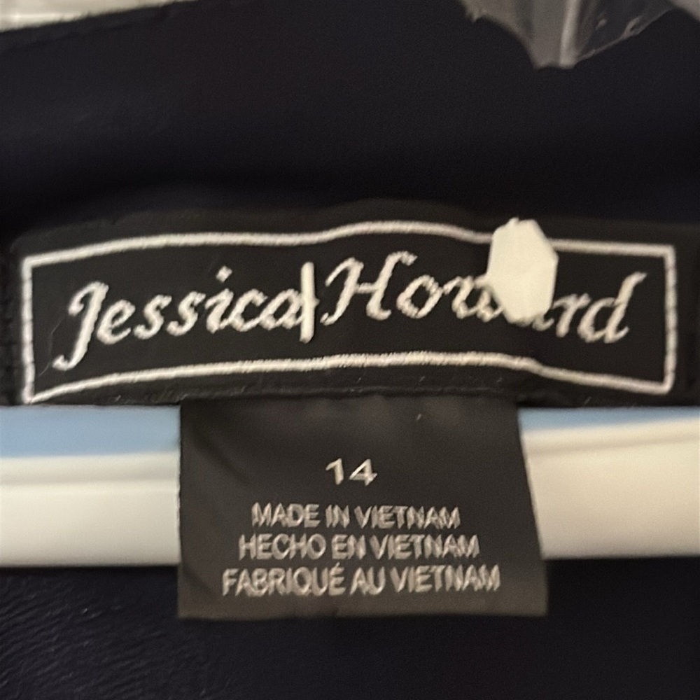 Jessica Howard Elegant Navy Blue Velvet Long Evening Gown Size 14 - Picture 6 of 12